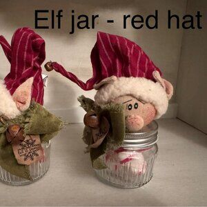Honey and Me Collective Elf w/Red Hat on Vintage Jar